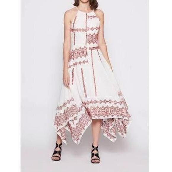 Joie Women’s Size 2 XS Milanira Red Embroidered White Flowy Midi Maxi Boho Dress - Picture 1 of 6